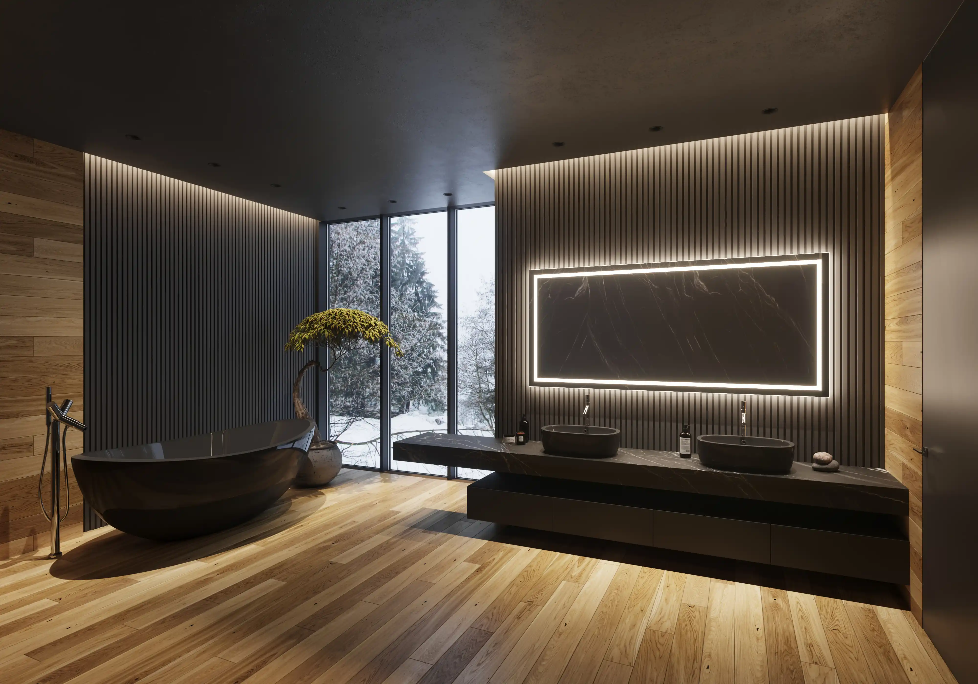 Backlit LED mirror casting an even halo of light